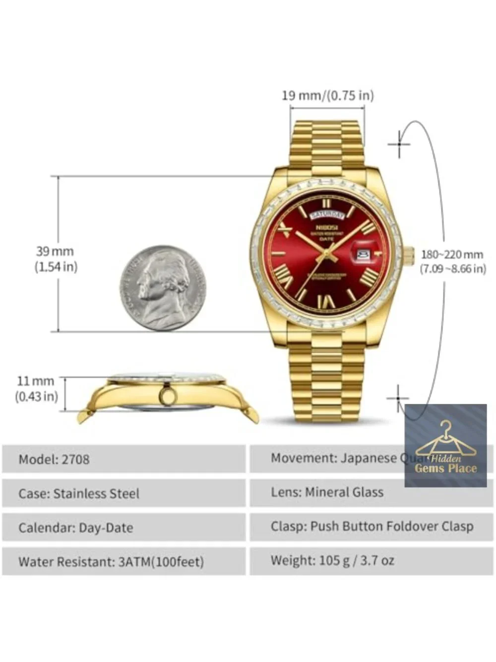 Men's Analog Quartz Watch Stainless Steel Bracelet Day Date Diamond Bezel